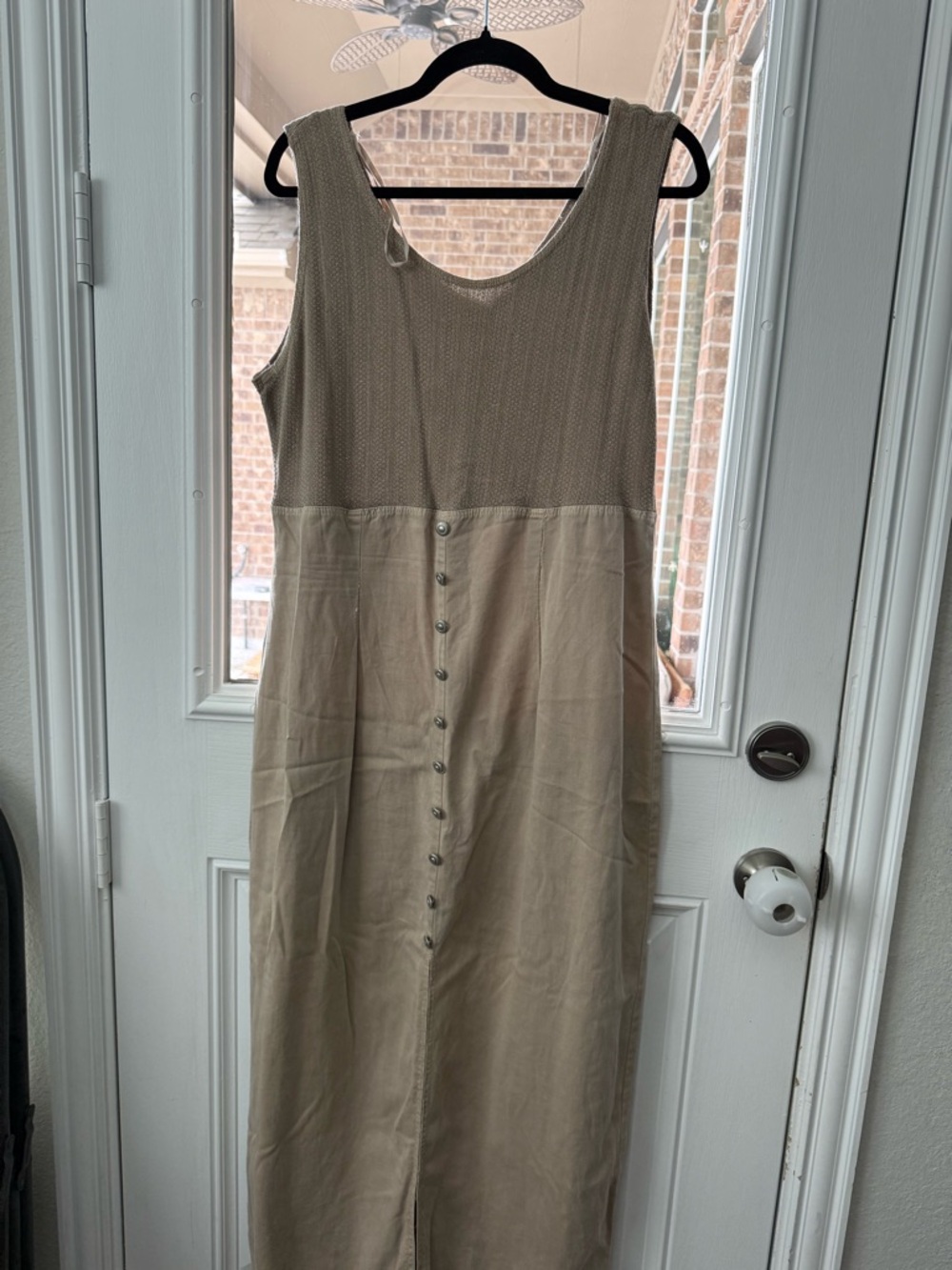 Vintage sleeves Two-Tone Beige Maxi Dress with Front Buttons